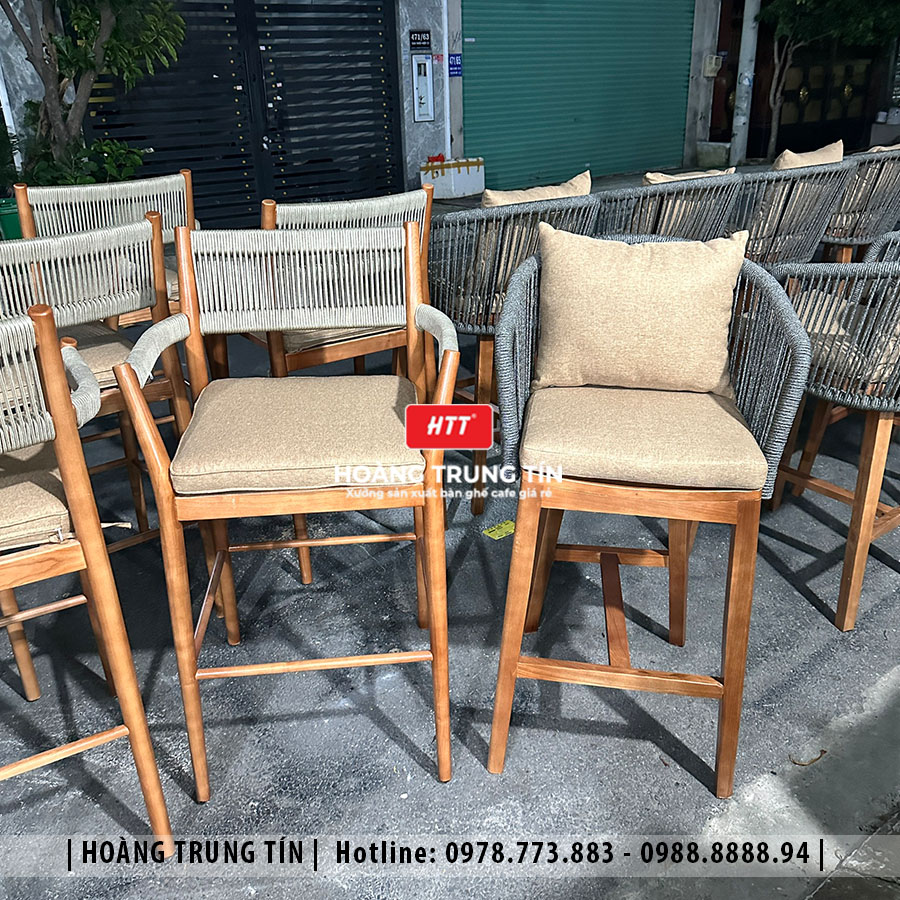 Ghế bar khung gỗ đan dây dù HTT01