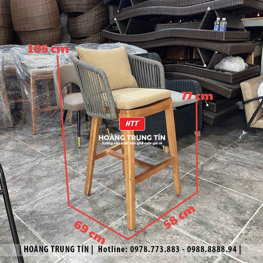 Ghế bar gỗ nệm đan dây dù HTT001
