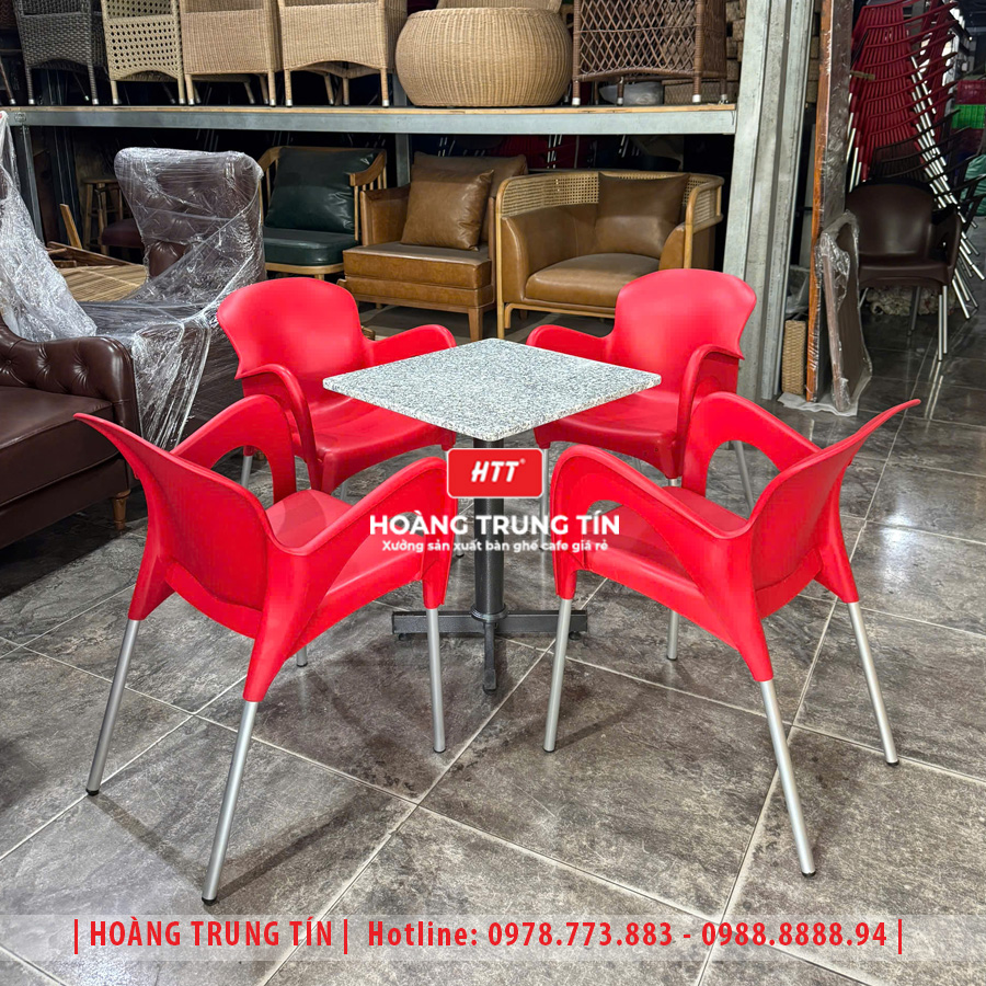 Bàn ghế nhựa đúc chân nhôm HTT06