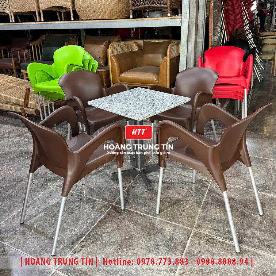 Bàn ghế nhựa đúc chân nhôm HTT08