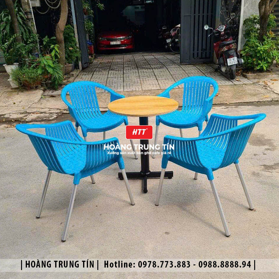 Bàn ghế nhựa đúc chân nhôm HTT01