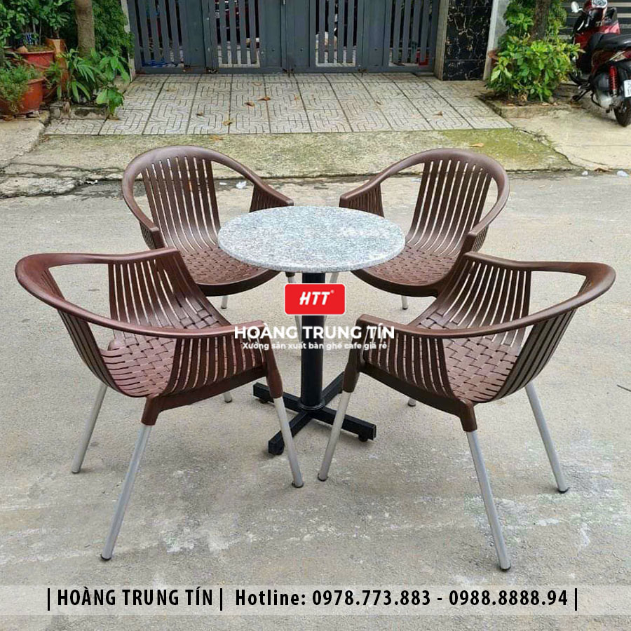 Bàn ghế nhựa đúc chân nhôm HTT02