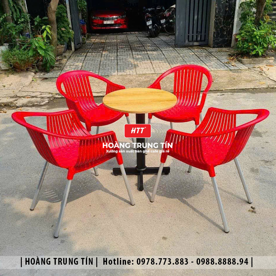 Bàn ghế nhựa đúc chân nhôm HTT04