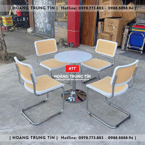 Bàn ghế cafe inox mê nhựa đúc HTT006