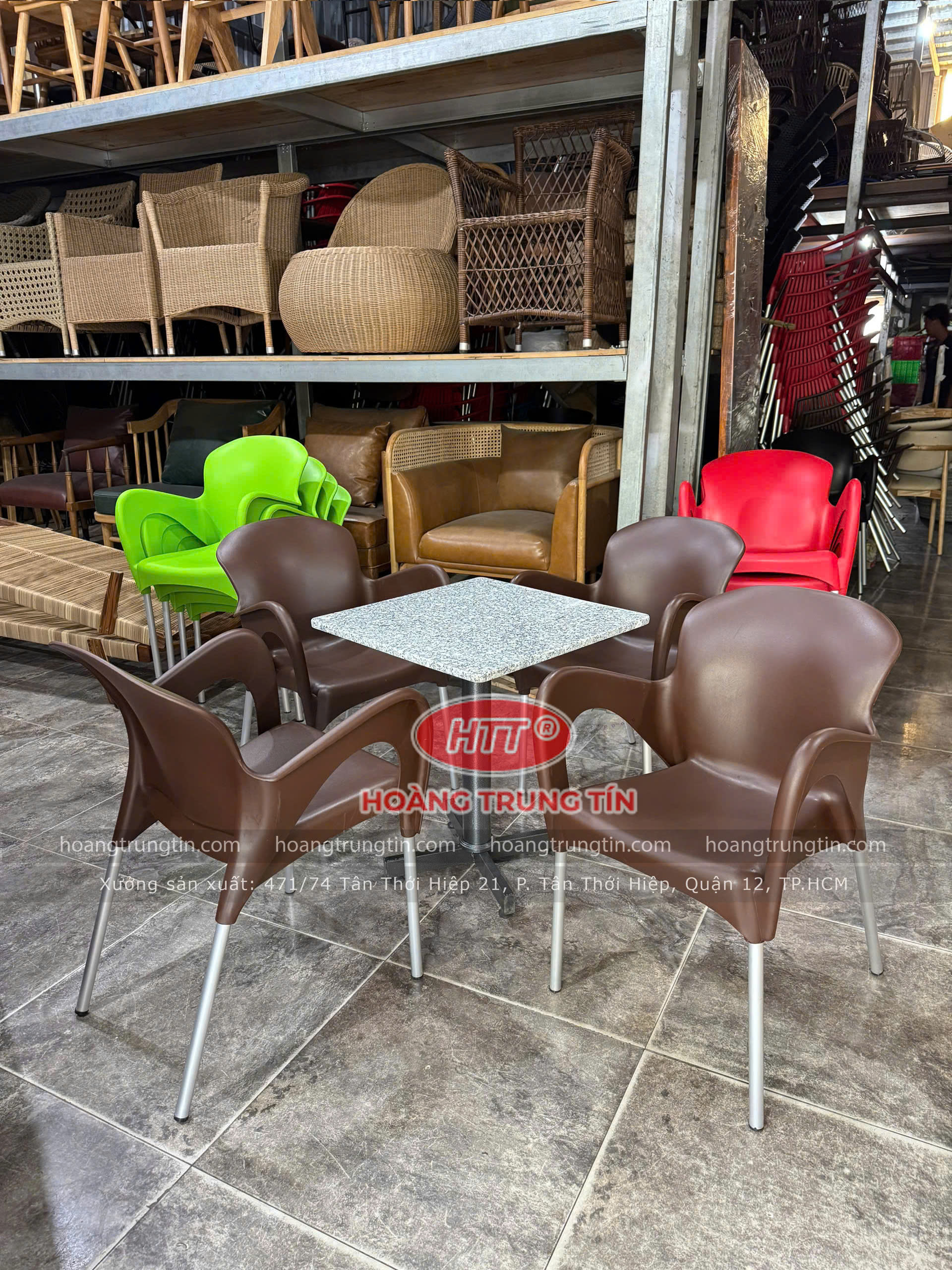 Bàn ghế nhựa đúc chân nhôm HTT06