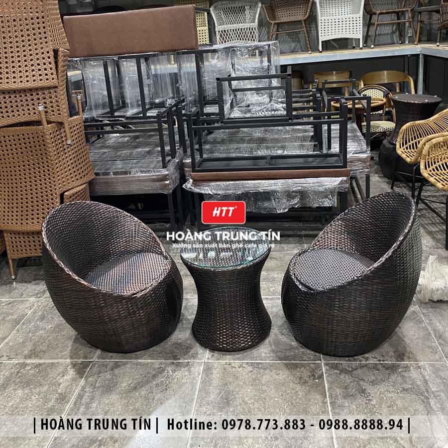 Bàn ghế trứng đan nhựa giả mây HTT01