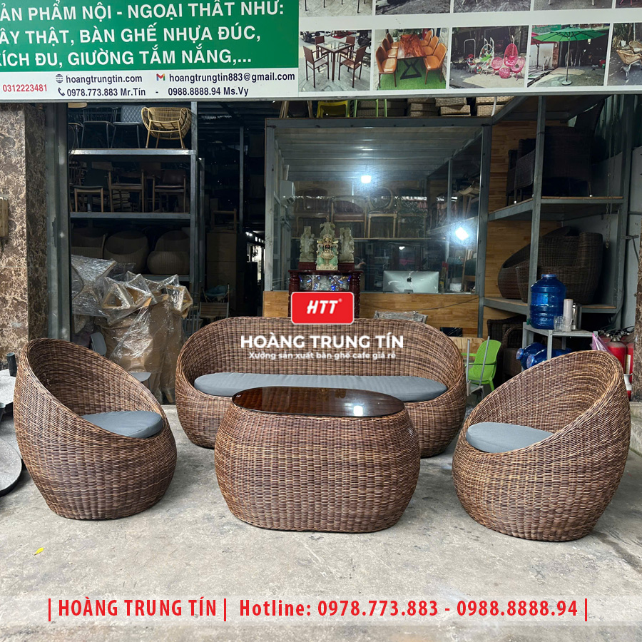 Bàn ghế trứng đan nhựa giả mây HTT17