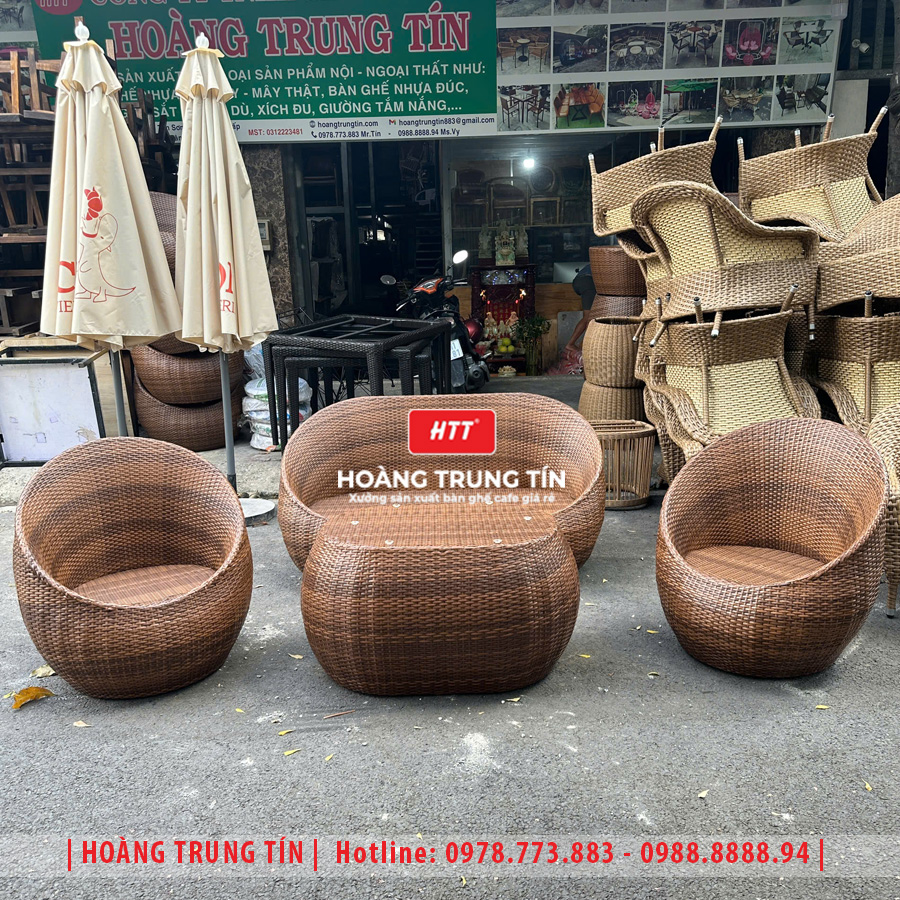 Bàn ghế trứng đan nhựa giả mây HTT16
