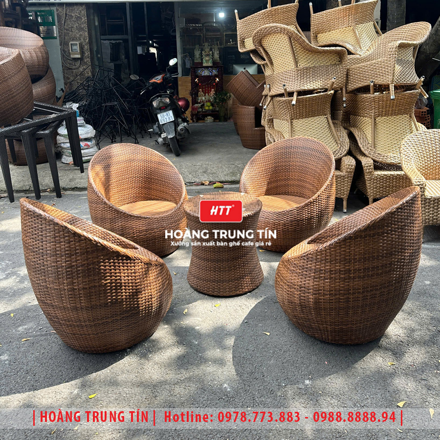 Bàn ghế trứng đan nhựa giả mây HTT15