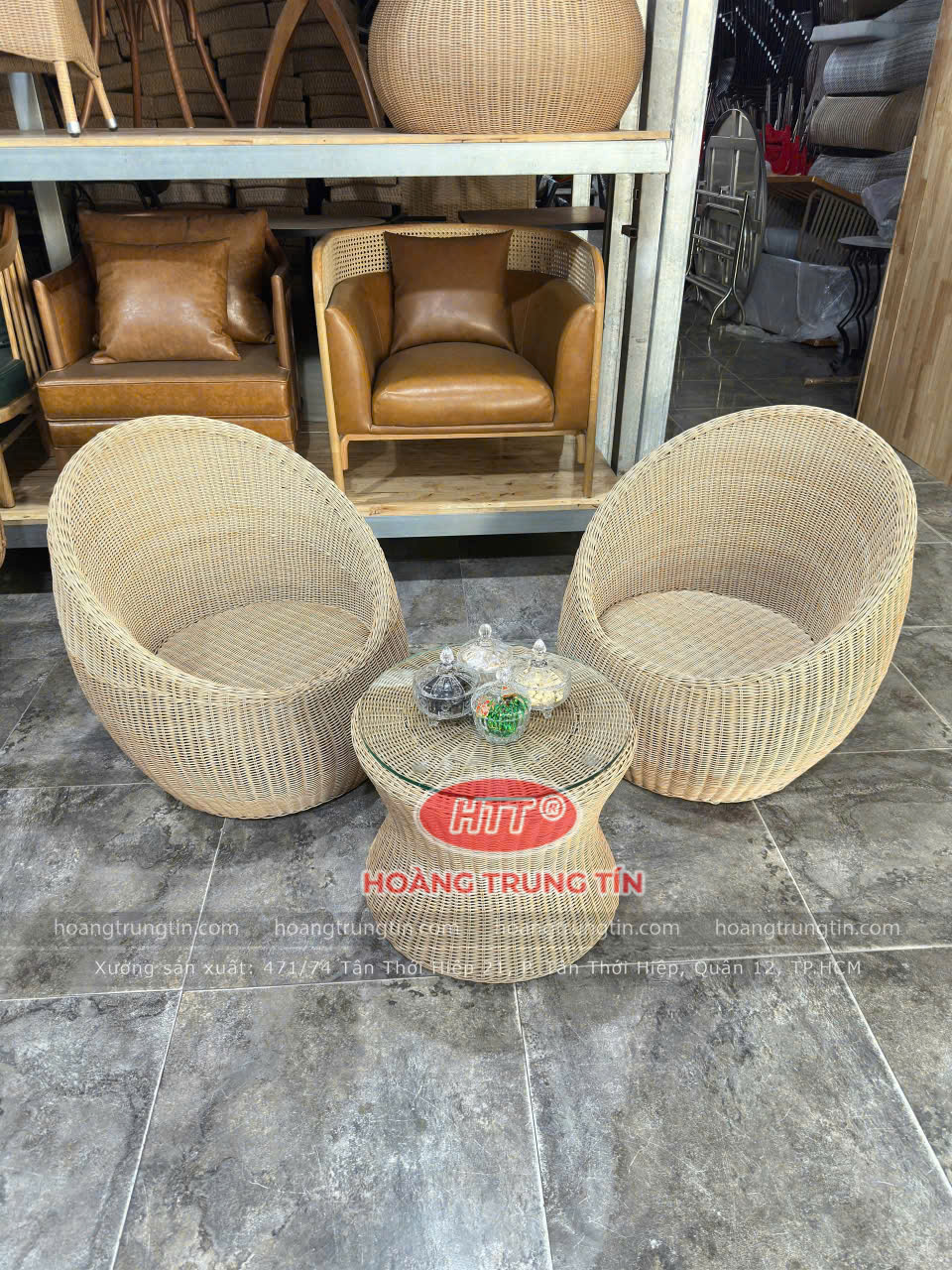 Bàn Ghế Trứng Đan Nhựa Giả Mây Màu Mây Thật