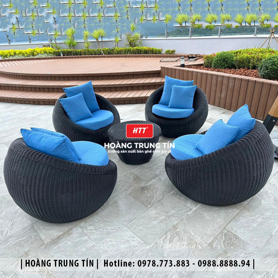Sofa trứng đan nhựa giả mây HTT06