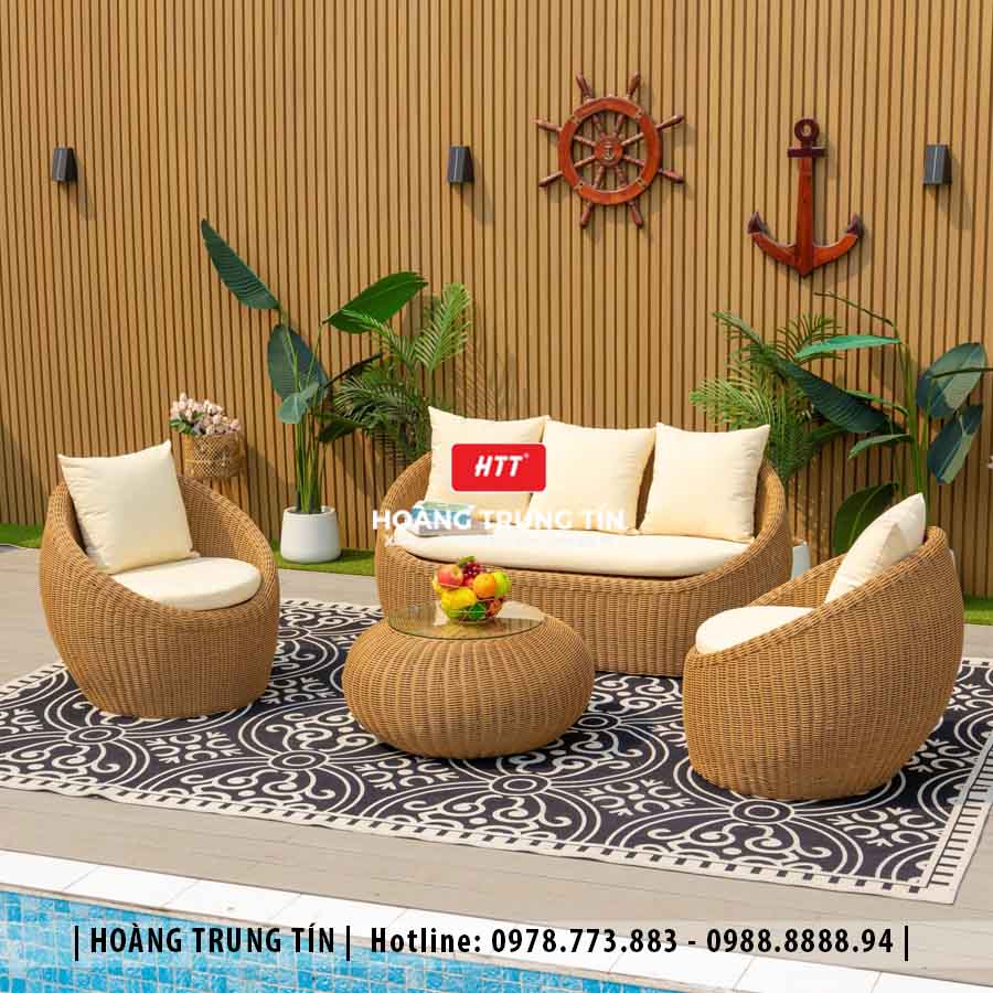 Sofa trứng đan nhựa giả mây HTT11