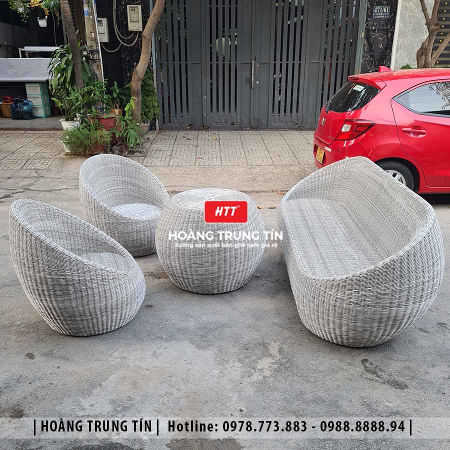 Bàn ghế trứng đan nhựa giả mây HTT07