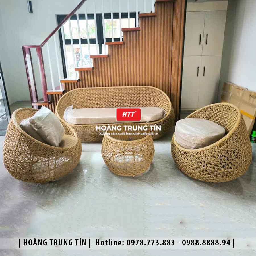 Sofa trứng đan nhựa giả mây HTT25
