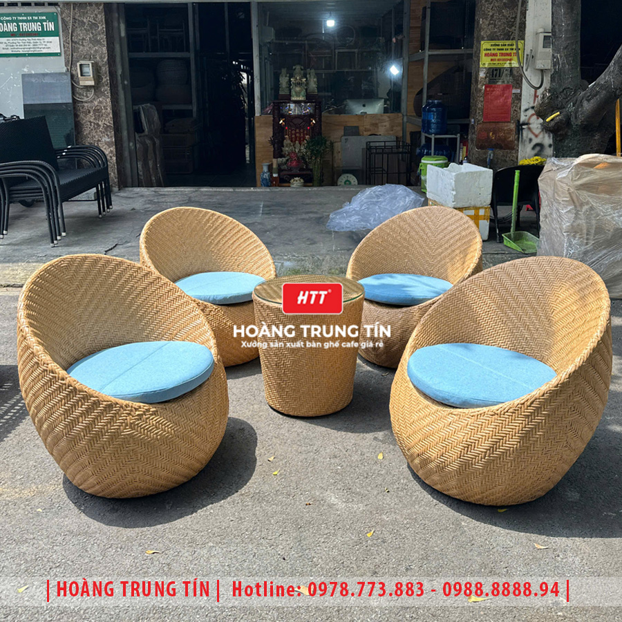 Bàn ghế trứng đan nhựa giả mây HTT23