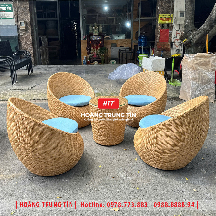 Bàn ghế trứng đan nhựa giả mây HTT23