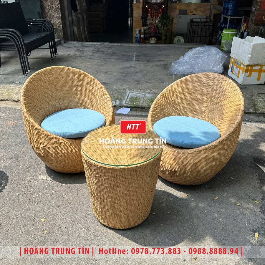 Bàn ghế trứng đan nhựa giả mây HTT23