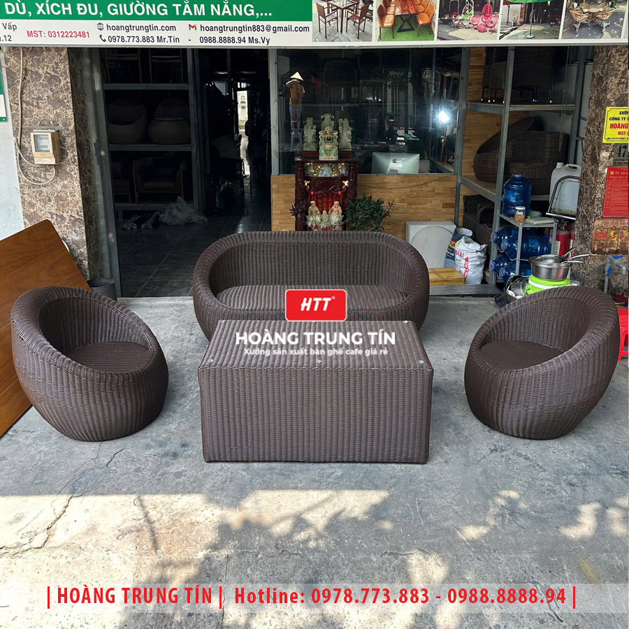Bàn ghế trứng đan nhựa giả mây HTT14