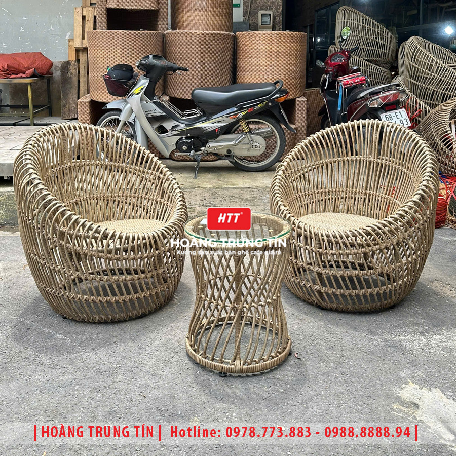Bàn ghế trứng đan nhựa giả mây HTT24