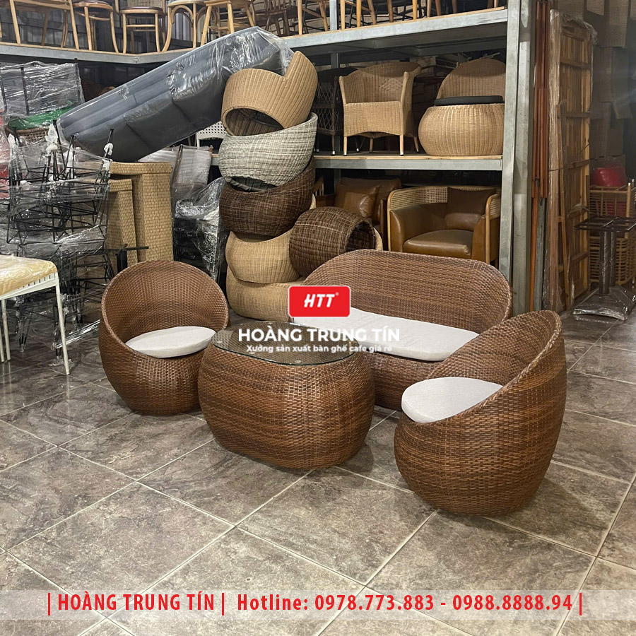 Bàn ghế trứng đan nhựa giả mây HTT12