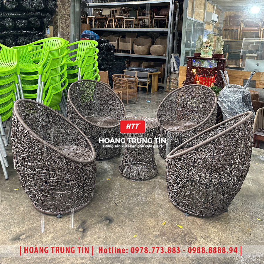 Bàn ghế trứng đan nhựa giả mây HTT22