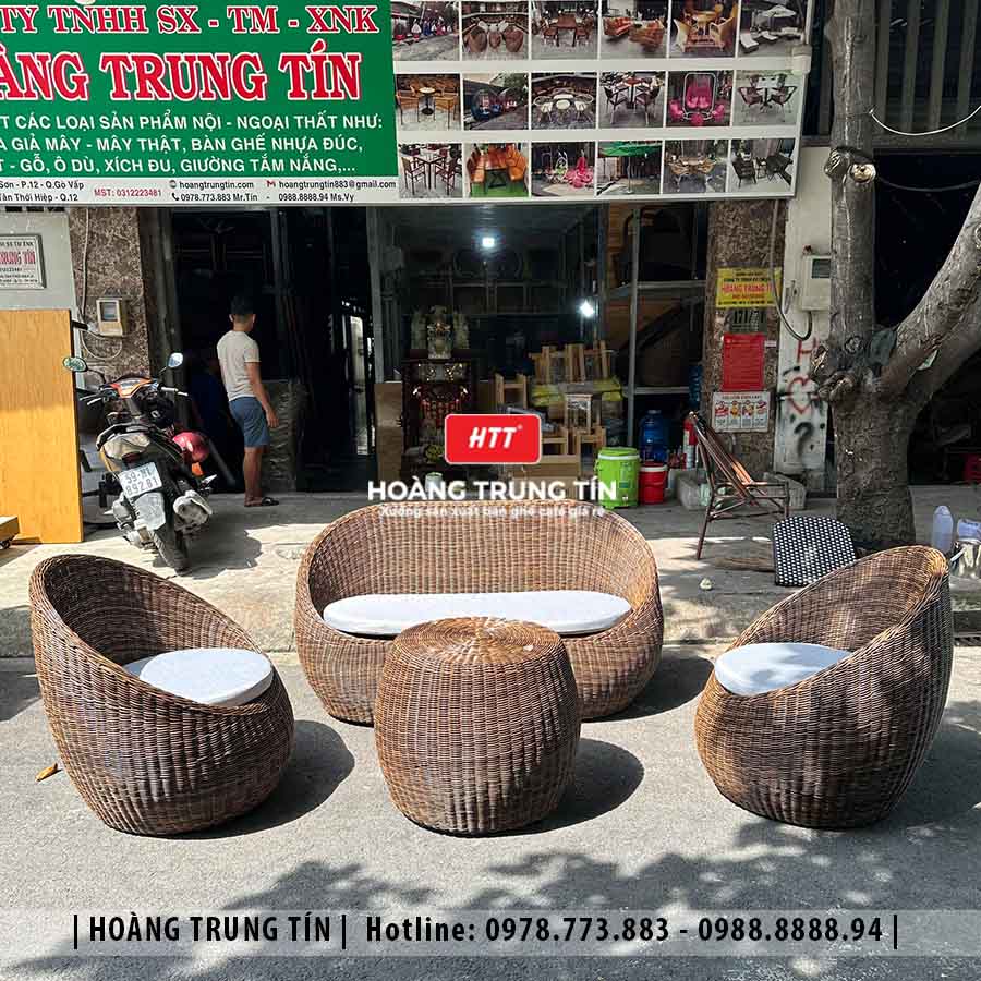 Sofa trứng đan nhựa giả mây HTT08