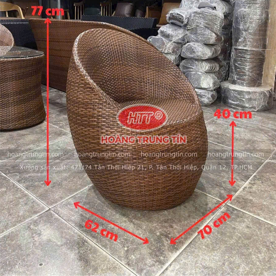 Bàn Ghế Trứng Đan Nhựa Giả Mây Sợi Màu Nâu