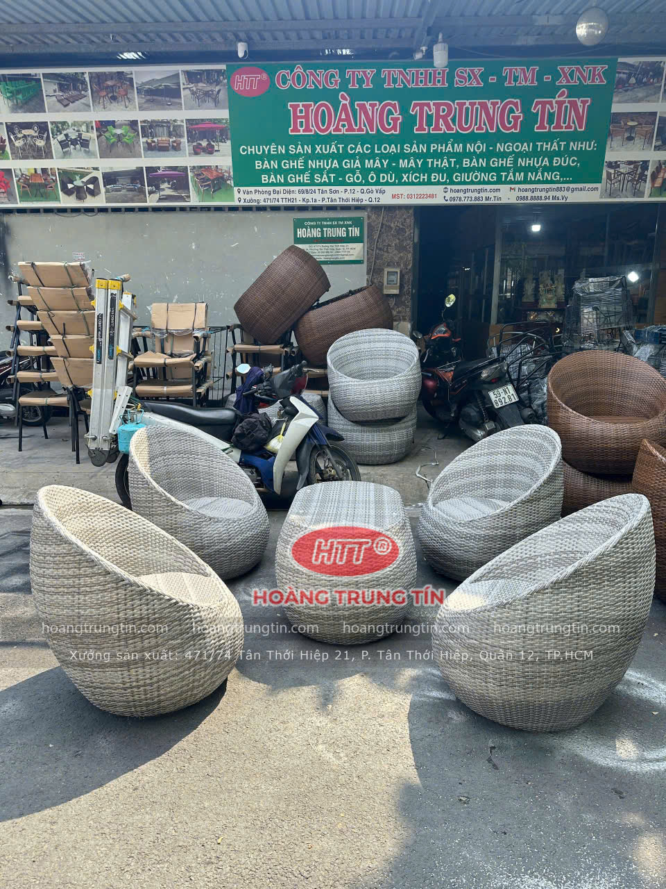 B&agrave;n Ghế Trứng Đan Nhựa Giả M&acirc;y M&agrave;u Trắng X&aacute;m