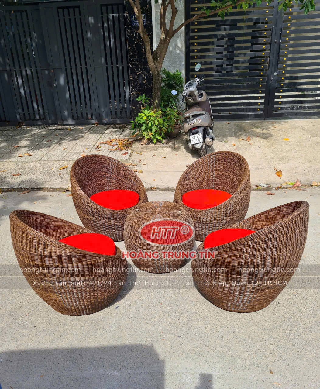 B&agrave;n Ghế Trứng Đan Nhựa Giả M&acirc;y M&agrave;u N&acirc;u Đậm