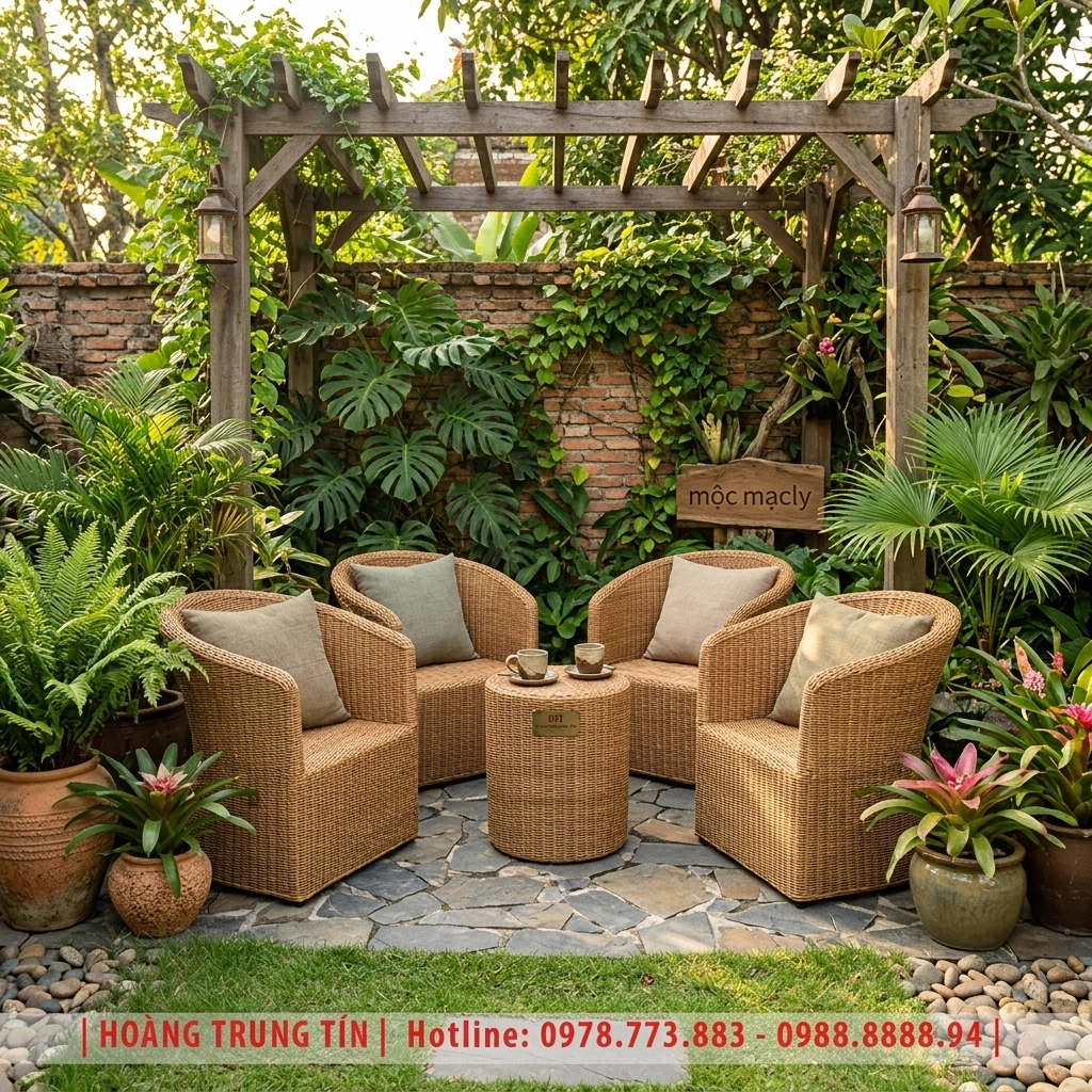 Bàn Ghế Nhựa Giả Mây Cao Cấp HTT 02-1 Bàn Ghế Nhựa Giả Mây Cao Cấp HTT 02-1