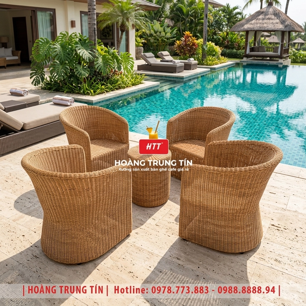 Bàn Ghế Nhựa Giả Mây Cao Cấp HTT 02-2 Bàn Ghế Nhựa Giả Mây Cao Cấp HTT 02-2