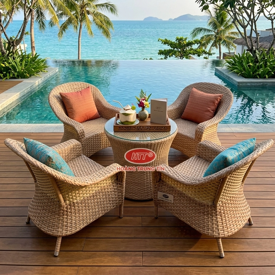 Bộ Bàn Ghế Nhựa Giả Mây HTT 01