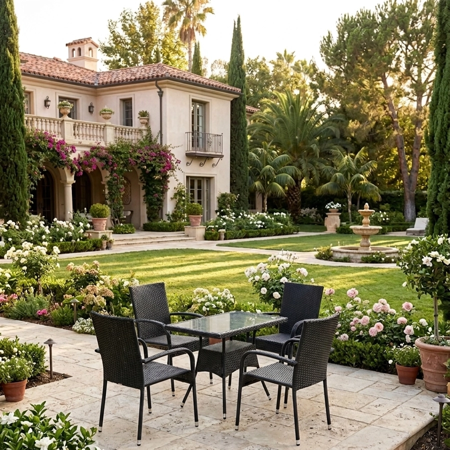 b&agrave;n ghế nhựa giả m&acirc;y HTT 03-1