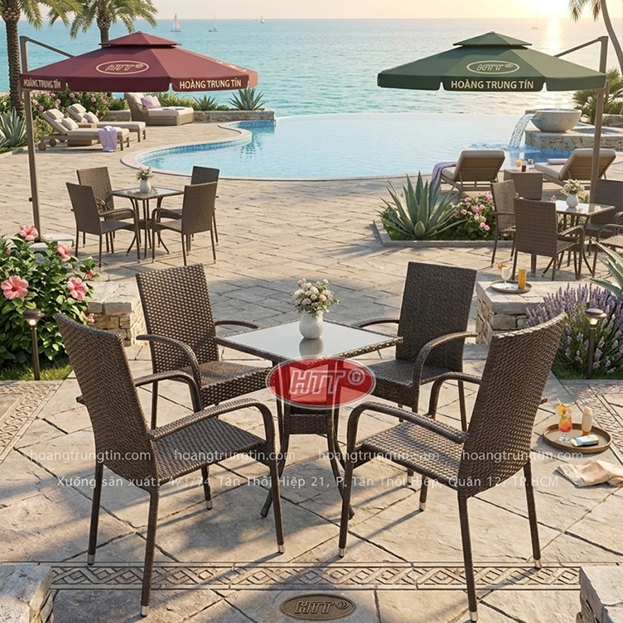 b&agrave;n ghế nhựa giả m&acirc;y HTT 03-3