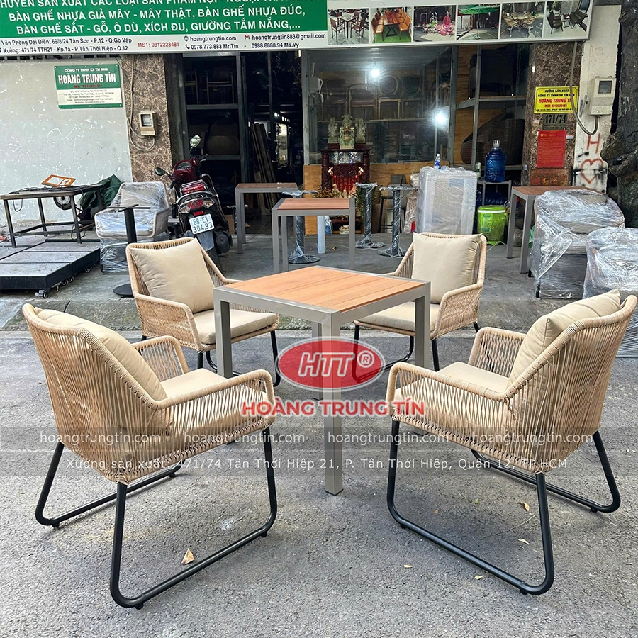 Bộ b&agrave;n ghế đan nhựa giả m&acirc;y HTT 01-10