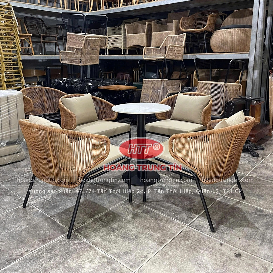 Bộ B&agrave;n Ghế Đan Nhựa Giả M&acirc;y HTT 02-1