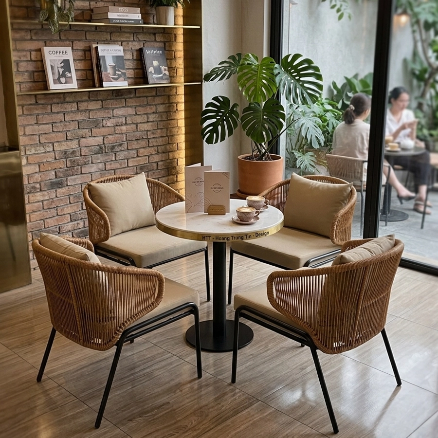 Bộ B&agrave;n Ghế Đan Nhựa Giả M&acirc;y HTT 02-2