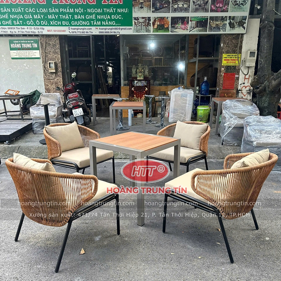 Bộ B&agrave;n Ghế Đan Nhựa Giả M&acirc;y HTT 02-7