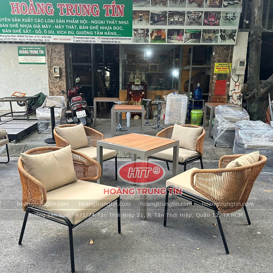 Bộ B&agrave;n Ghế Đan Nhựa Giả M&acirc;y HTT 02-8