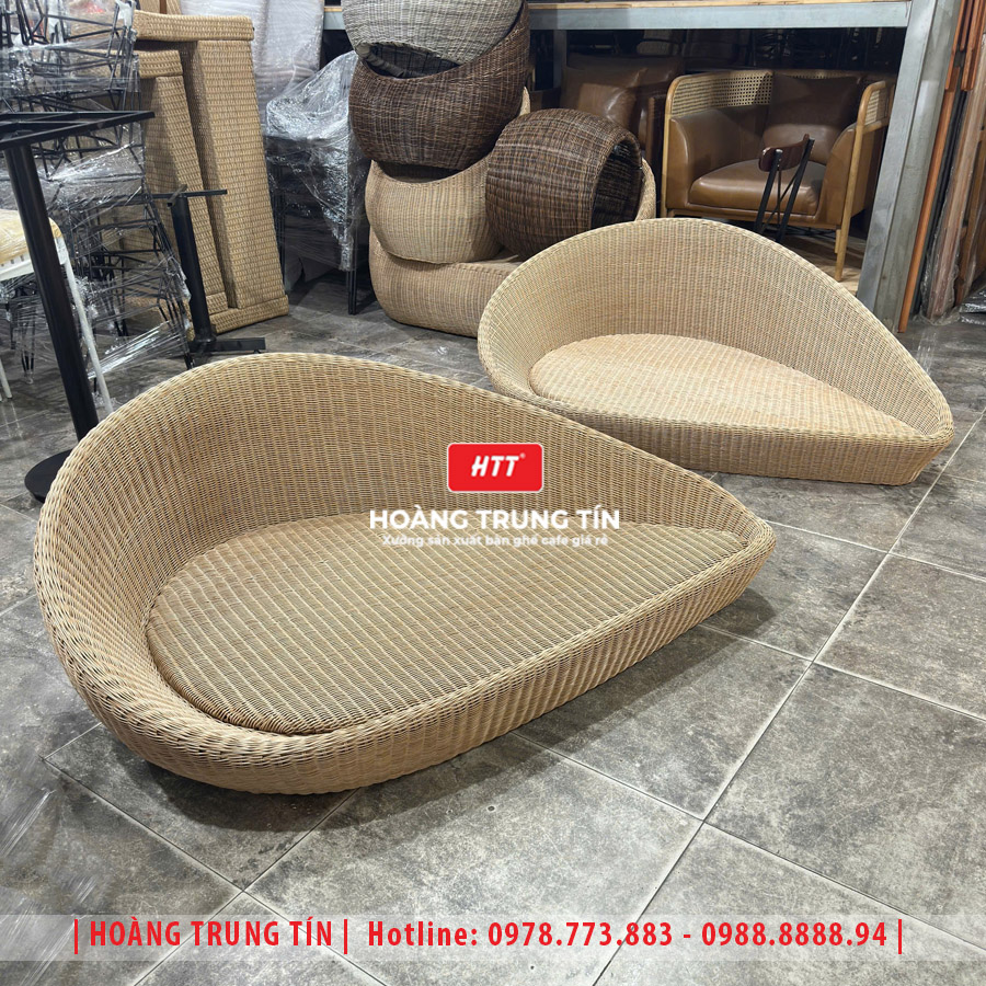 Giường tắm nắng đan nhựa giả mây HTT020