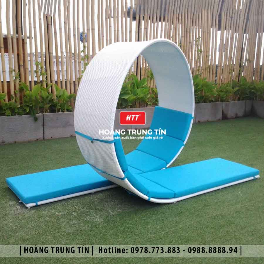 Giường hồ bơi đan nhựa giả mây HTT13