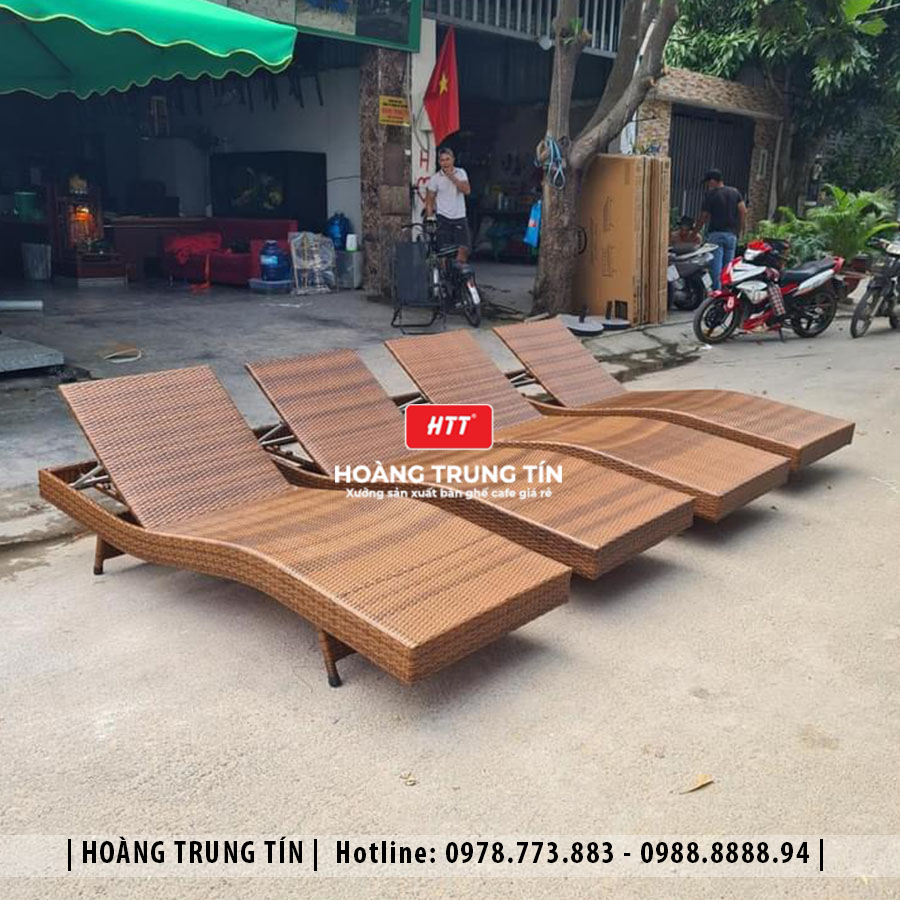 Giường tắm nắng đan nhựa giả mây HTT003