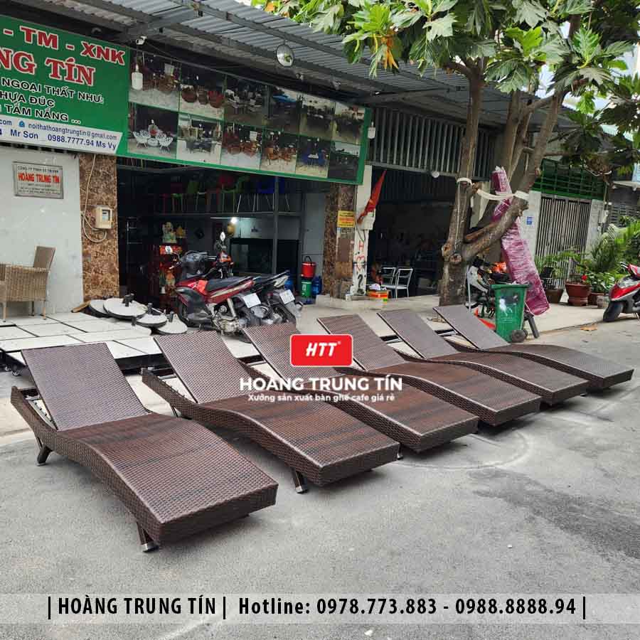 Giường tắm nắng đan nhựa giả mây HTT012