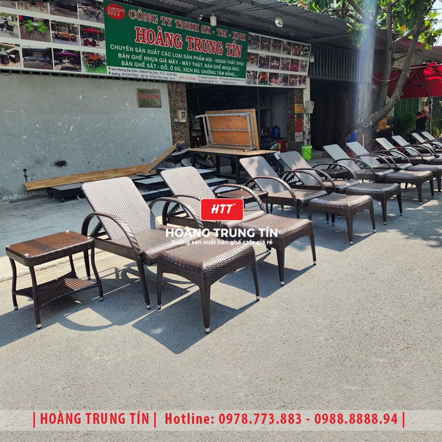 Giường tắm nắng đan nhựa giả mây HTT019