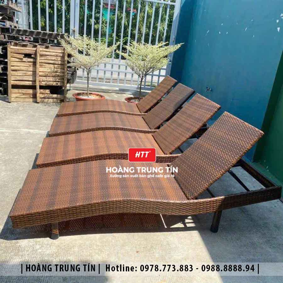 Giường tắm nắng đan nhựa giả mây HTT013