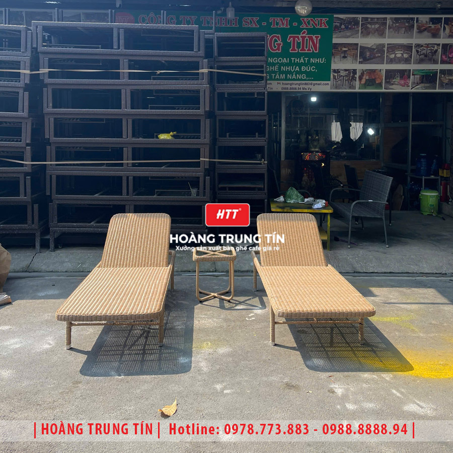 Giường tắm nắng đan nhựa giả mây HTT017