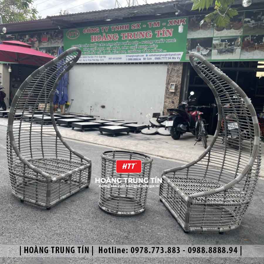 Giường tắm nắng mái vòm đan nhựa giả mây HTT006