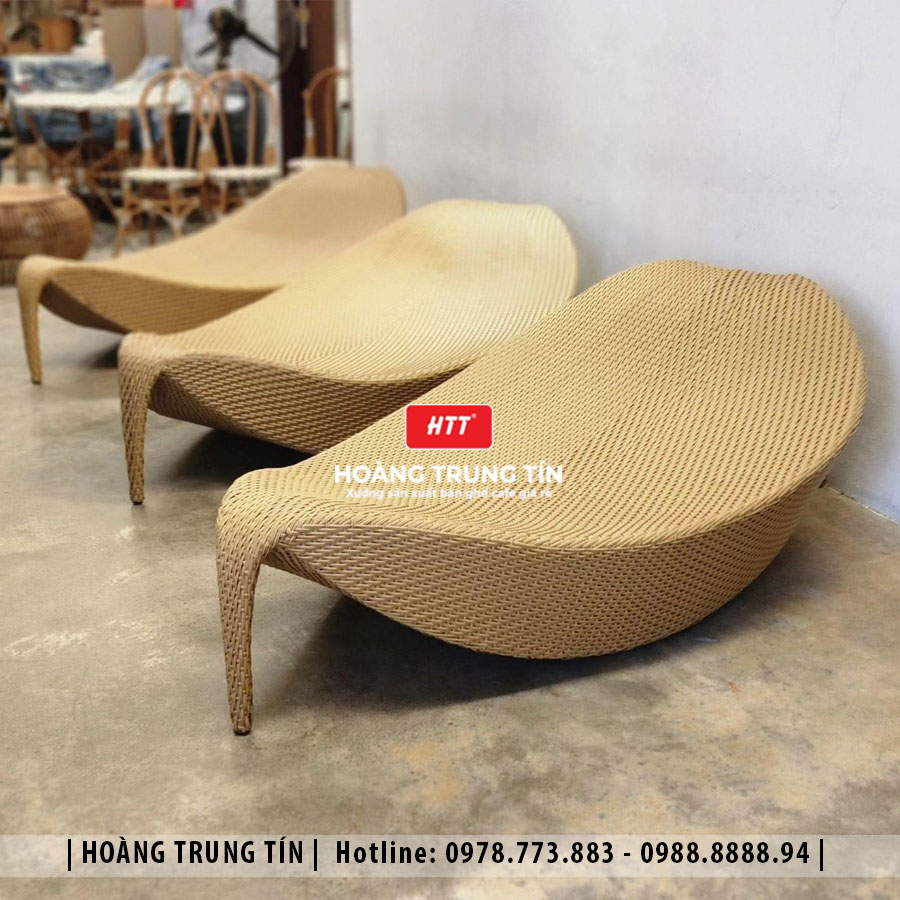 Giường Tắm Nắng Đan Nhựa Giả Mây HTT006