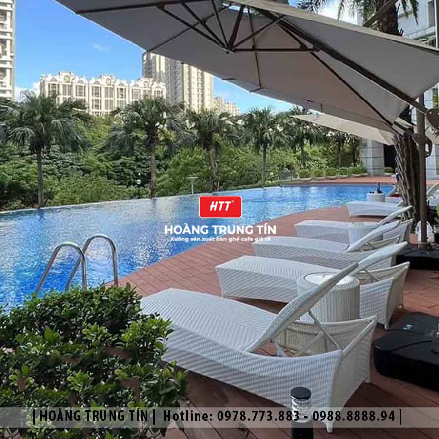 Giường hồ bơi đan nhựa giả mây HTT06