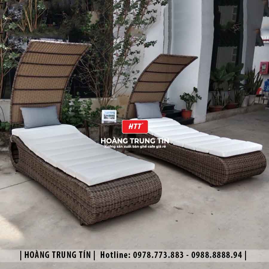 Giường hồ bơi đan nhựa giả mây HTT12